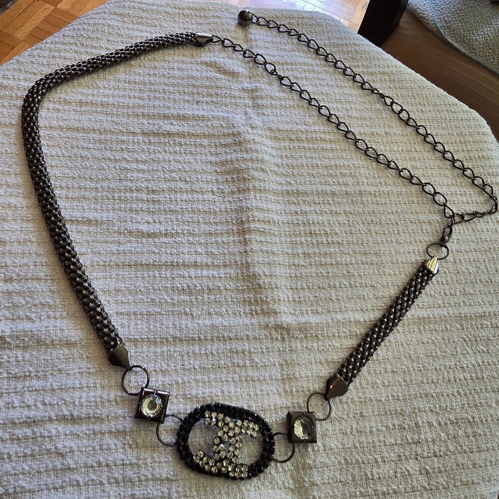 Vintage Fashion Chain Bling Belt in Hematite Colouring